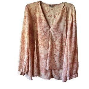 Chico's Peach and Cream Floral Long Sleeve Blouse Size 3 US Size 16/18